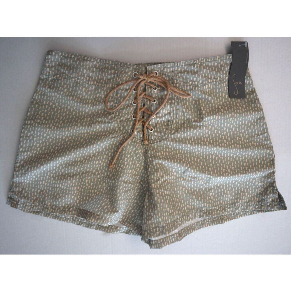 Seea Anthropologie Women's Sz L  Linden Green Tie Front Retro Boho Lulu Shorts